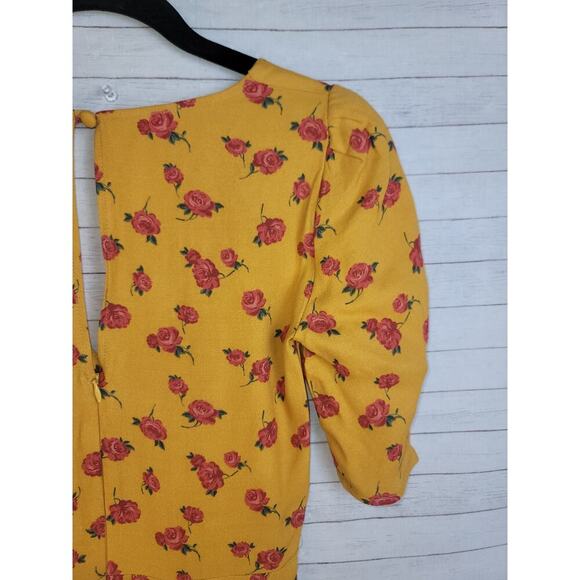 Reformation Marylu Gold Floral Mini Dress, sz 0 - Picture 7 of 11